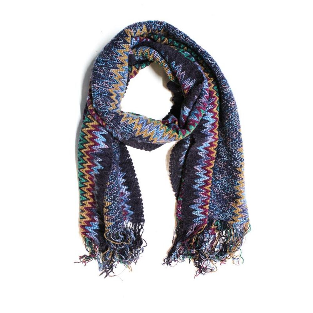 Missoni Foulard Womens Chevron Knit Scarf Purple Green